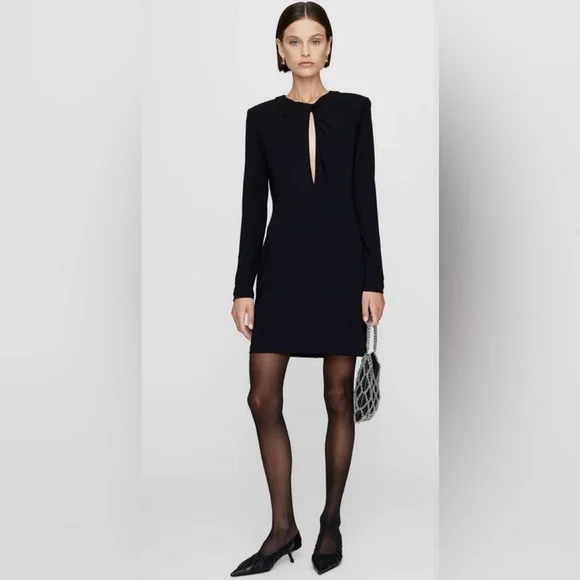 Anine Bing Black Long-Sleeve Keyhole Amaya Mini Dress - Picture 2 of 9